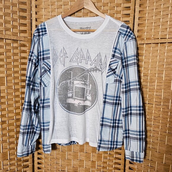 Def Leppard Upcycled Flannel Shirt M-L - Picture 3 of 7